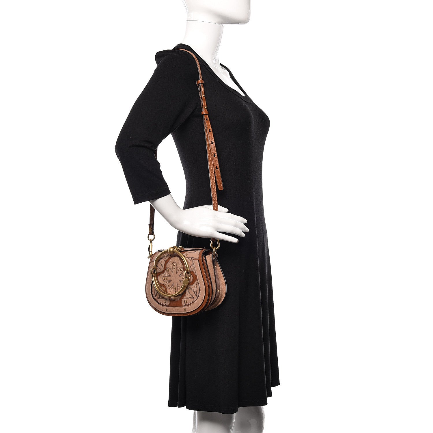 Chloe Calfskin Suede Floral Patchwork Small Nile Bracelet Bag Caramel 2 of 10