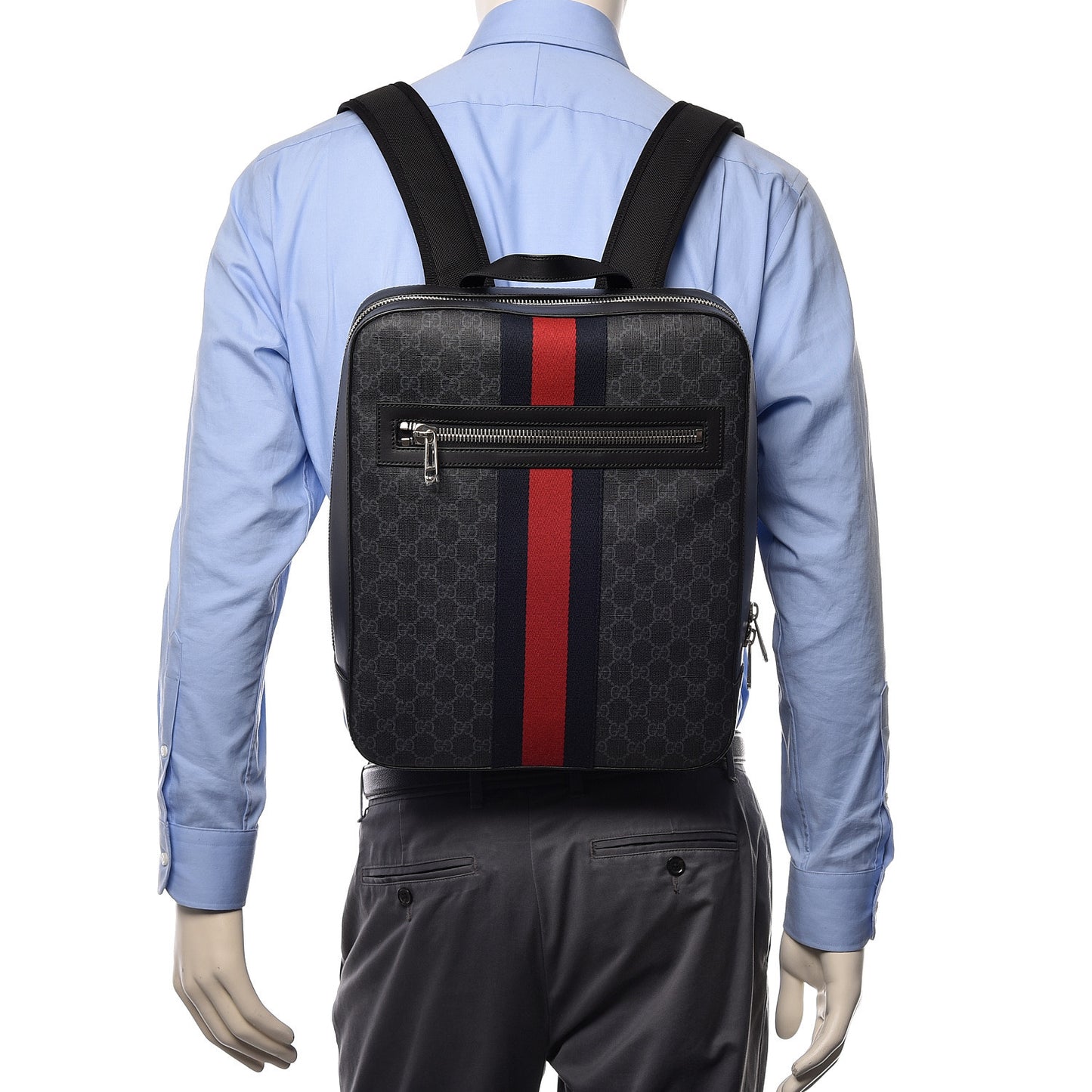 GG Supreme Monogram Web Tote Backpack Black Grey