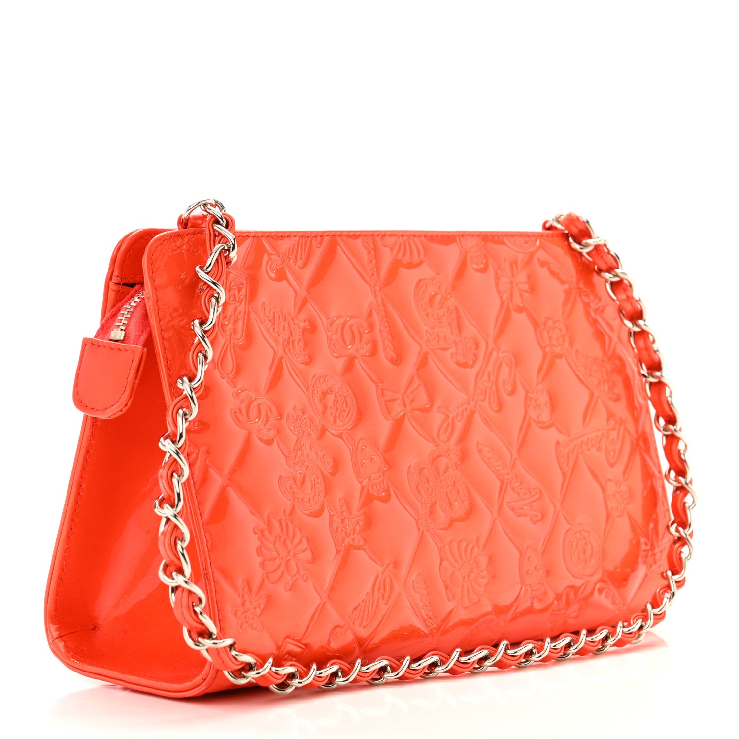 Chanel Patent Calfskin Lucky Symbols Pochette Coral 3 of 13