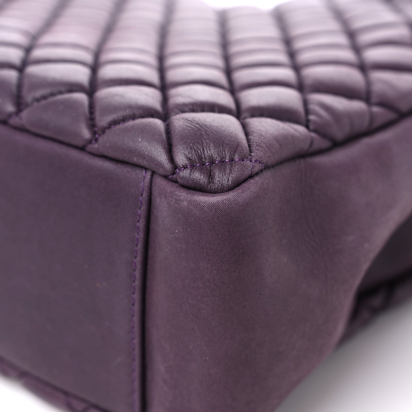 Iridescent Calfskin New Bubble Quilt Small Tote Plum