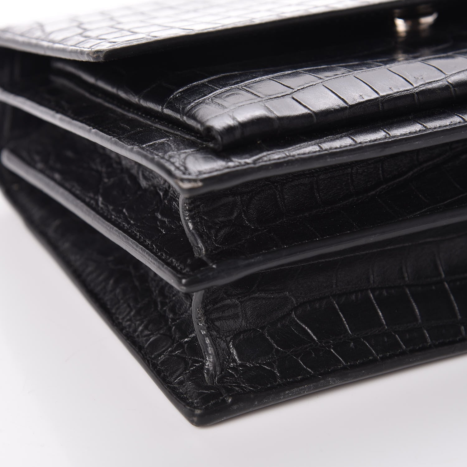 Saint Laurent Calfskin Crocodile Embossed Medium Monogram Sunset Black 8 of 9