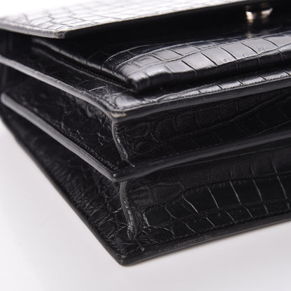 Saint Laurent Calfskin Crocodile Embossed Medium Monogram Sunset Black 8 of 9