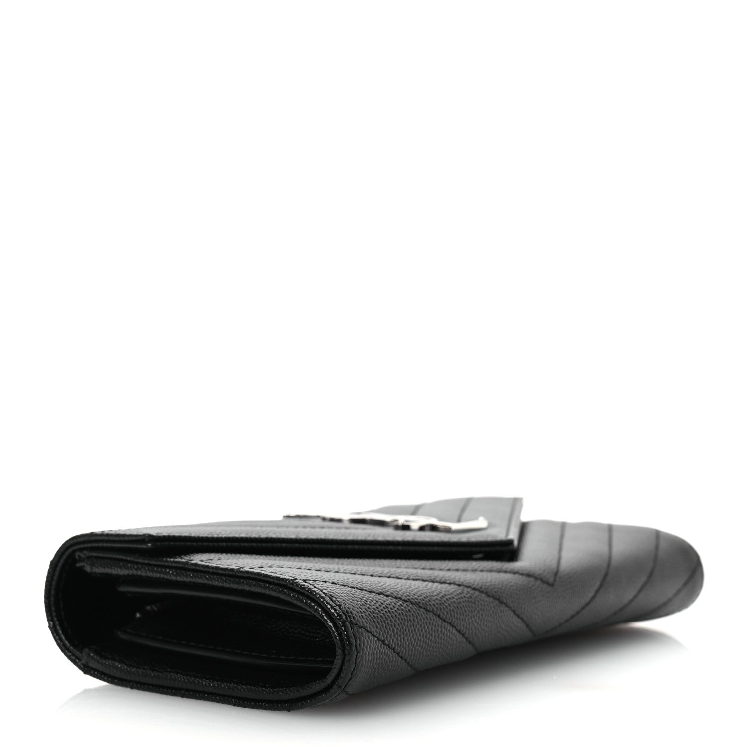 Saint Laurent Grain De Poudre Matelasse Chevron Monogram Flap Wallet Black 4 of 8