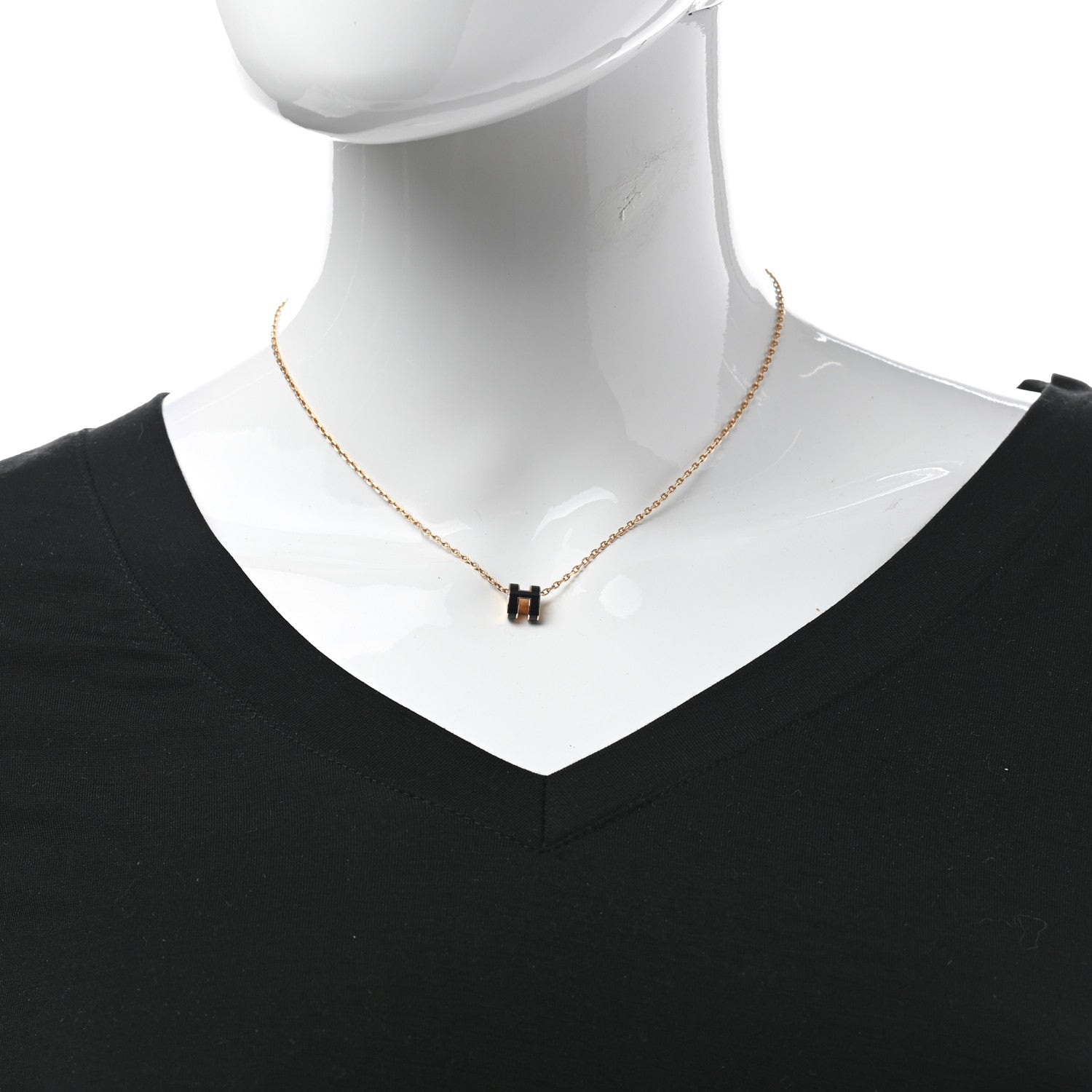 Hermes Lacquered Gold Mini Pop H Pendant Necklace Black 2 of 6