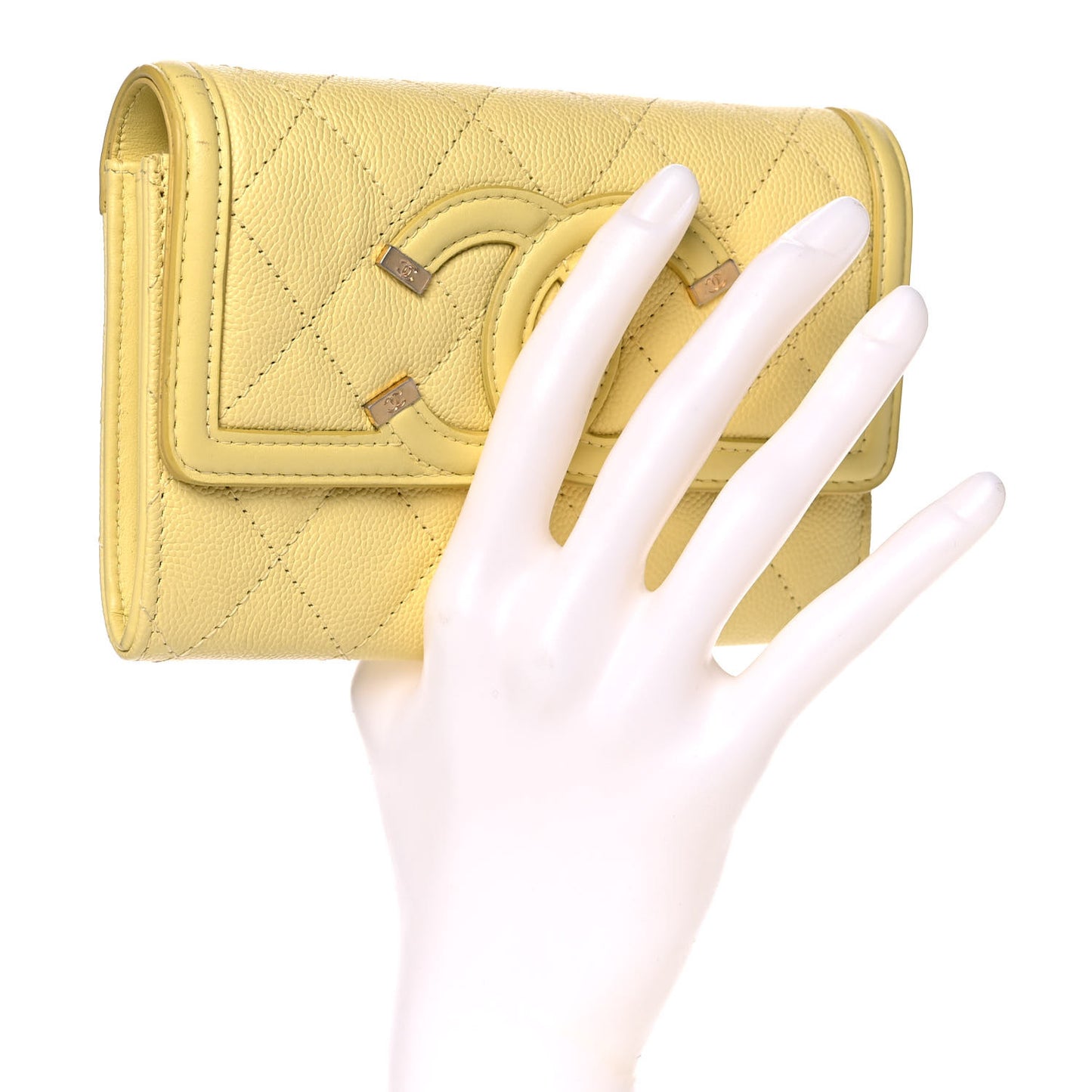 Caviar Quilted Medium Filigree Flap Wallet Yellow