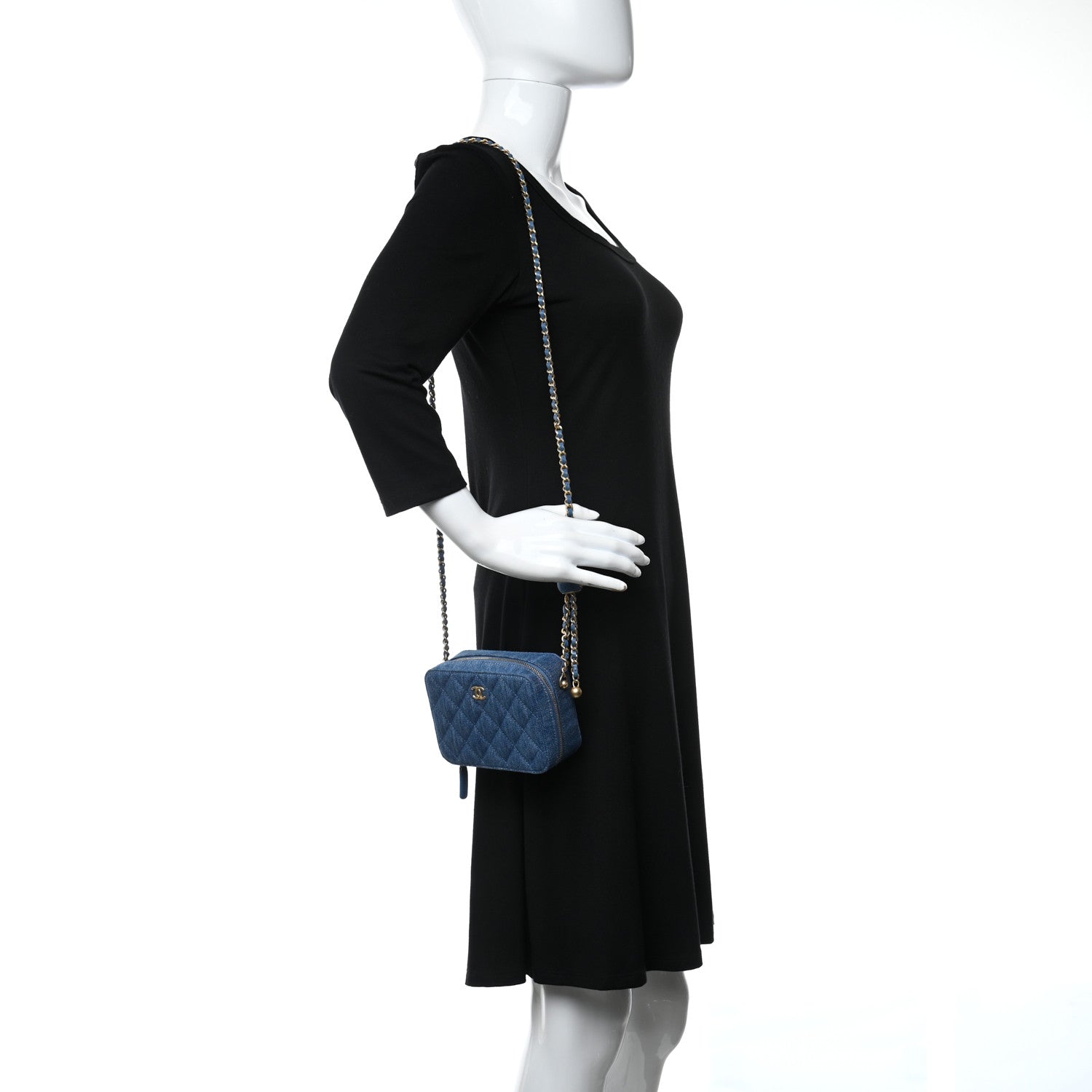 Chanel Denim Quilted CC Pearl Crush Camera Case Blue 2 of 10