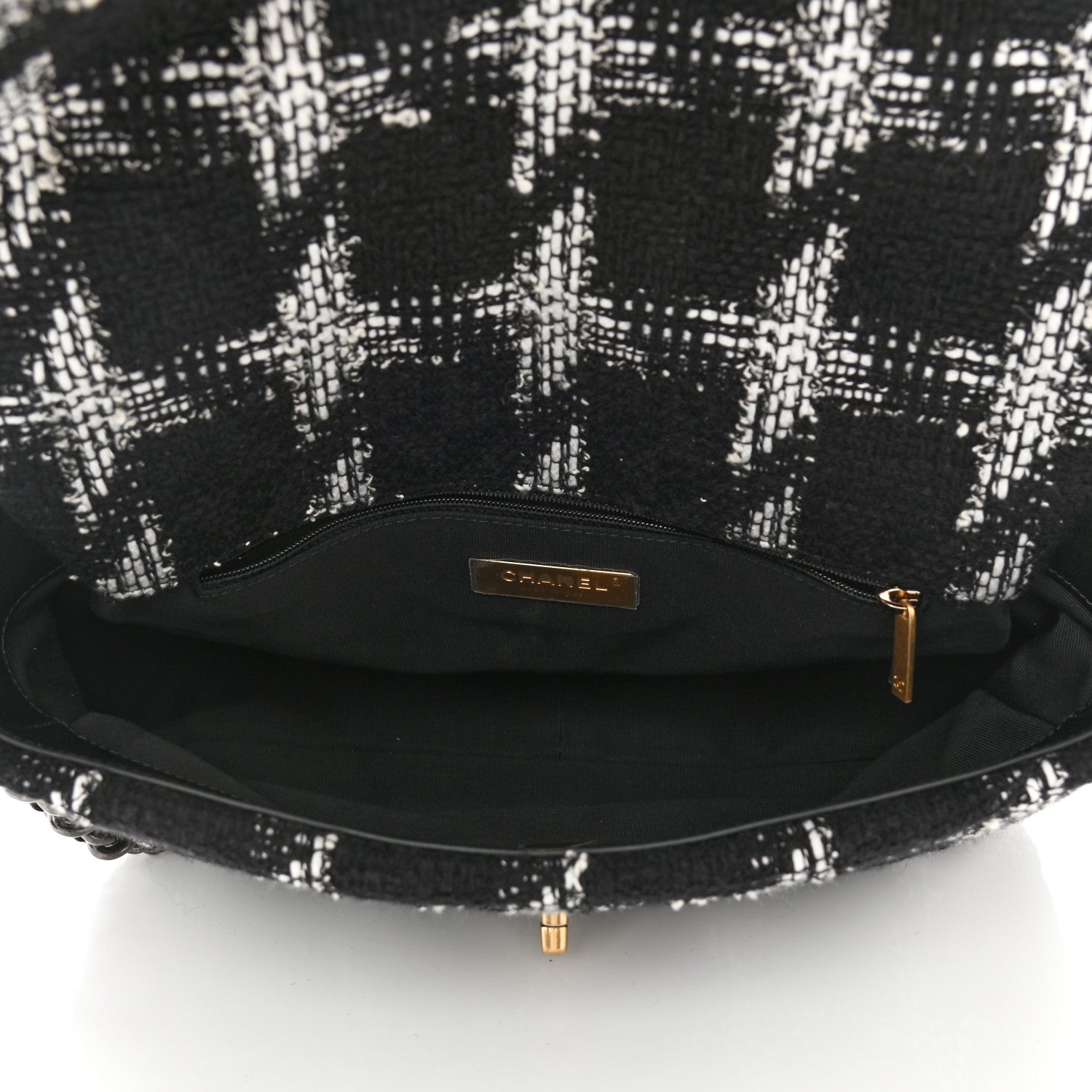 Chanel Tweed Quilted Large Chanel 19 Flap Black White 5 of 11
