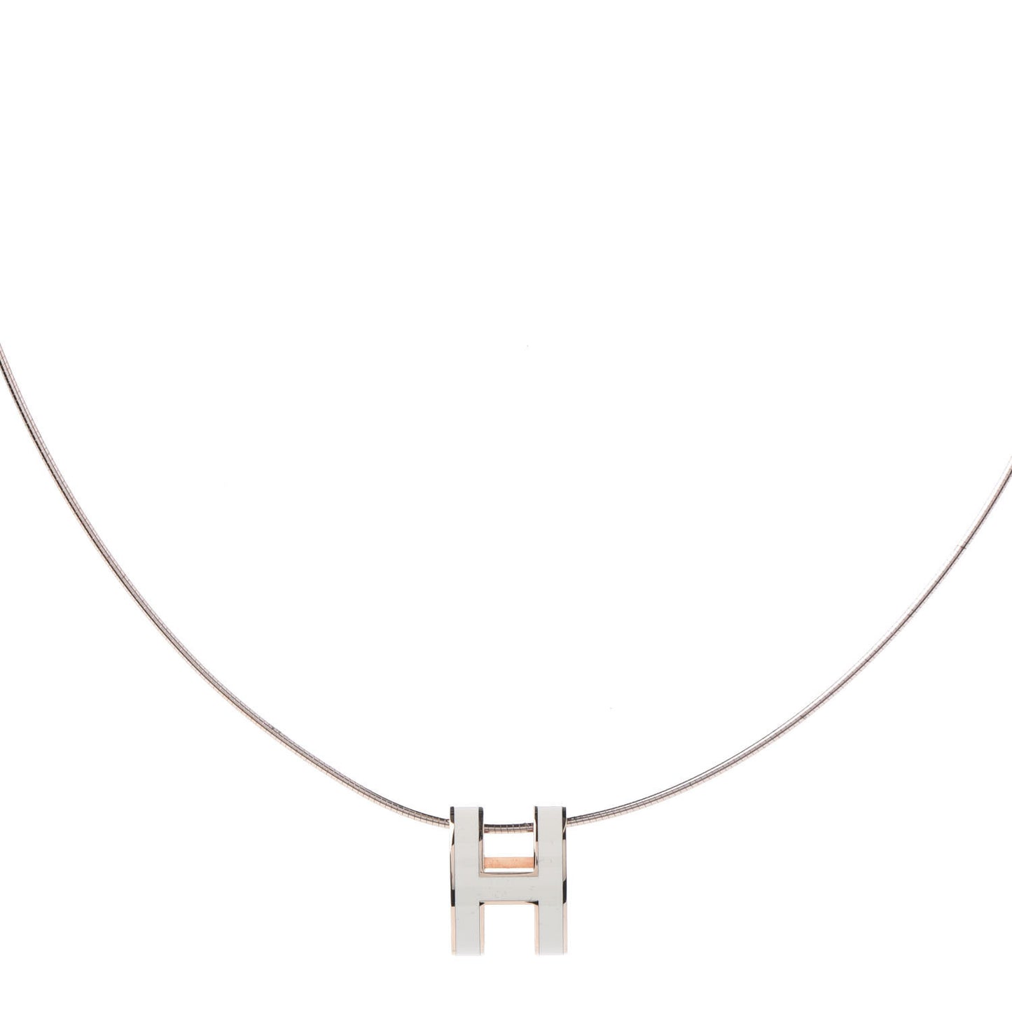 Lacquered Rose Gold Pop H Pendant Necklace Ecru
