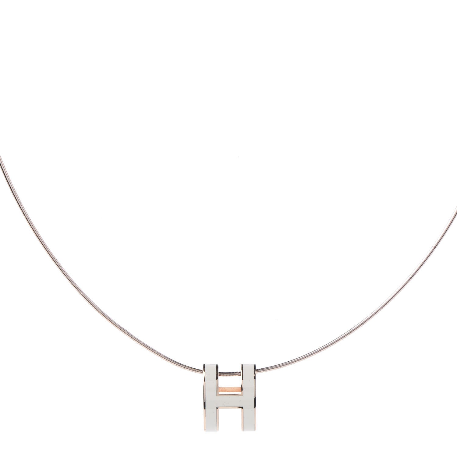 Hermes Lacquered Rose Gold Pop H Pendant Necklace Ecru 1 of 7