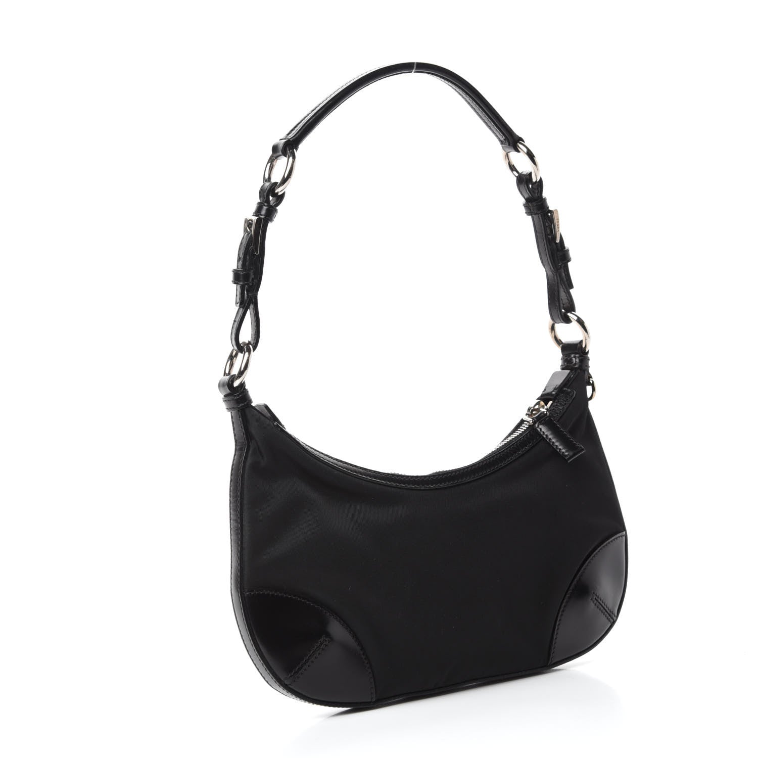 Prada Tessuto Nylon Soft Calfskin Shoulder Bag Black 3 of 9