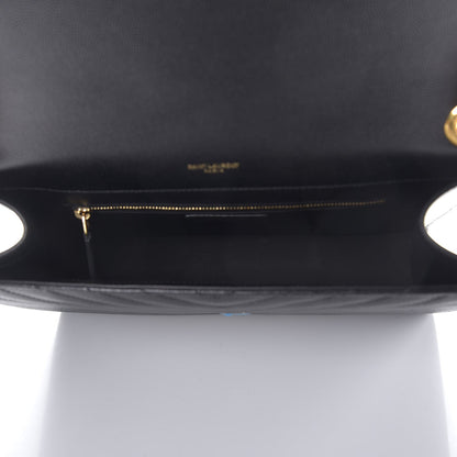 Saint Laurent Grain De Poudre Matelasse Chevron Large Monogram Satchel Black 8 of 10
