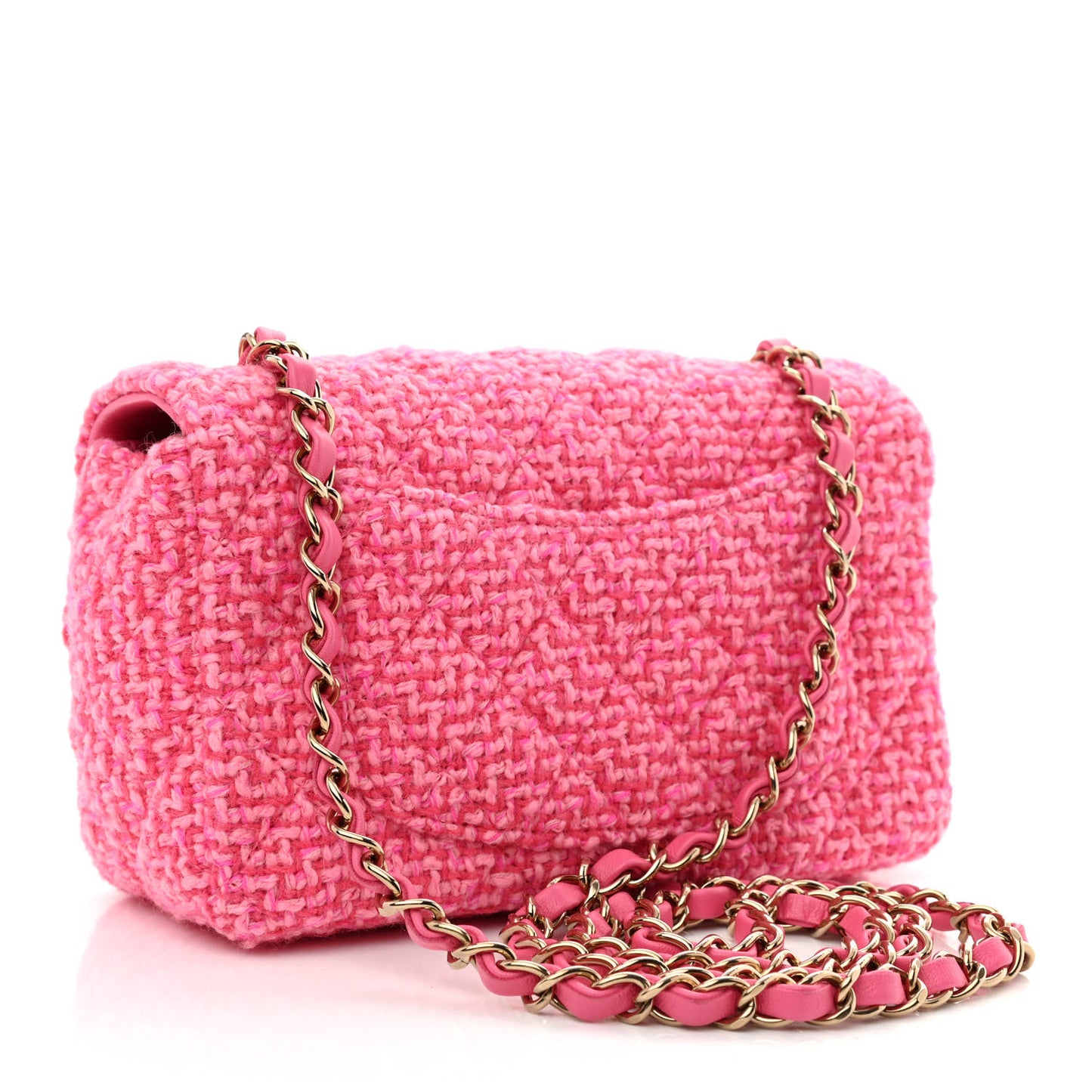 Wool Tweed Quilted Mini Rectangular Flap Dark Pink Fuchsia