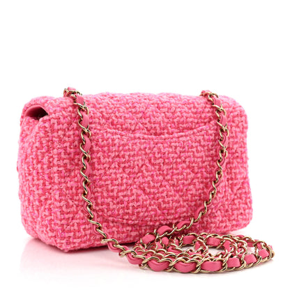 Chanel Wool Tweed Quilted Mini Rectangular Flap Dark Pink Fuchsia 3 of 11