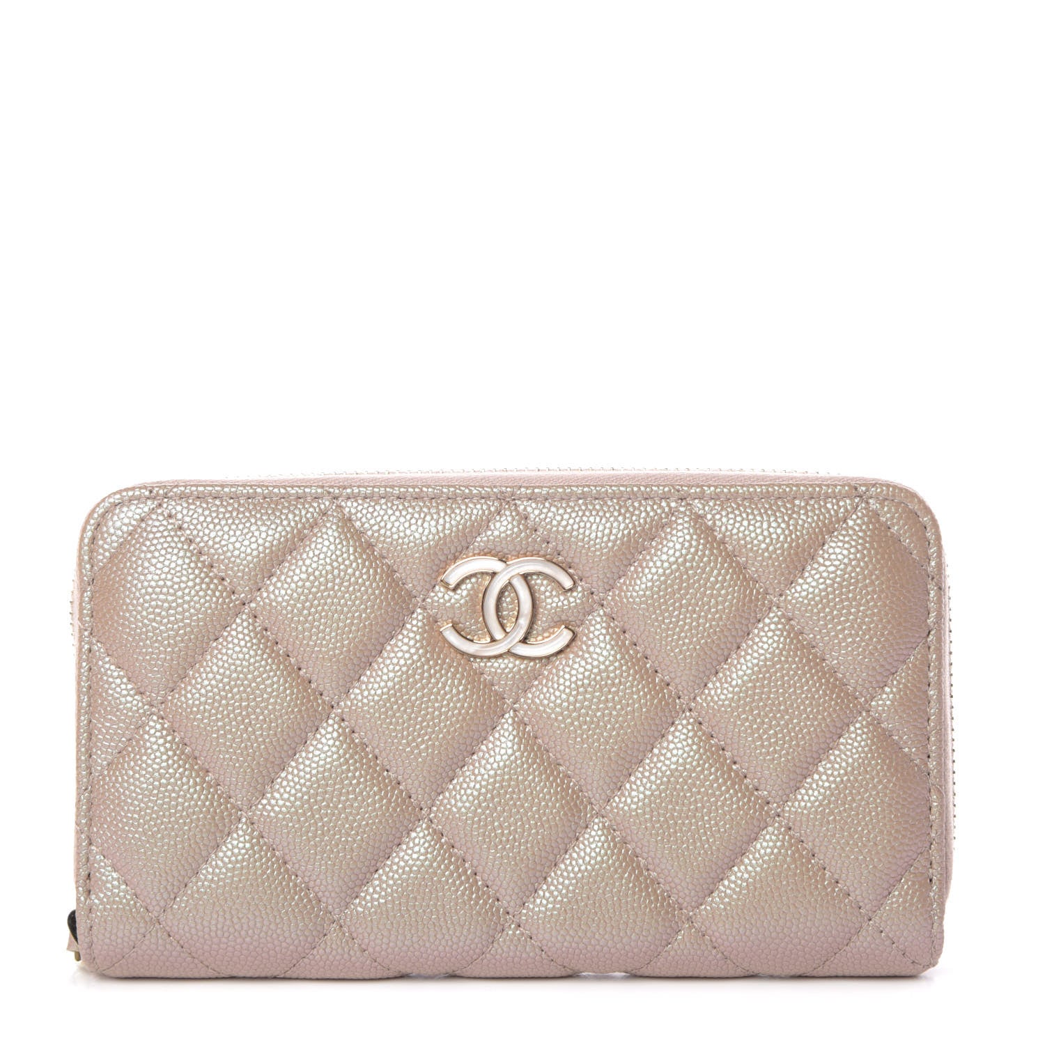 Chanel Iridescent Caviar Quilted Medium Zip Around Wallet Beige 1 of 12