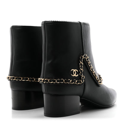 Chanel Calfskin Chain CC Short Boots 37 Black 5 of 9
