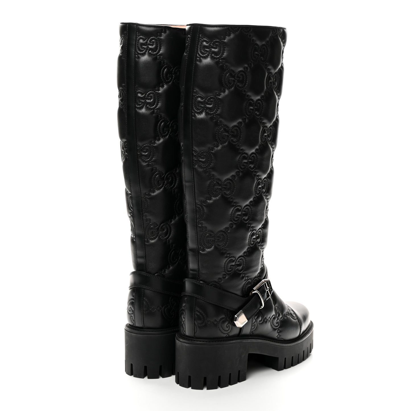 Cordovan Lux Nappa GG Matelasse 60mm Knee High Boots 39.5 Black