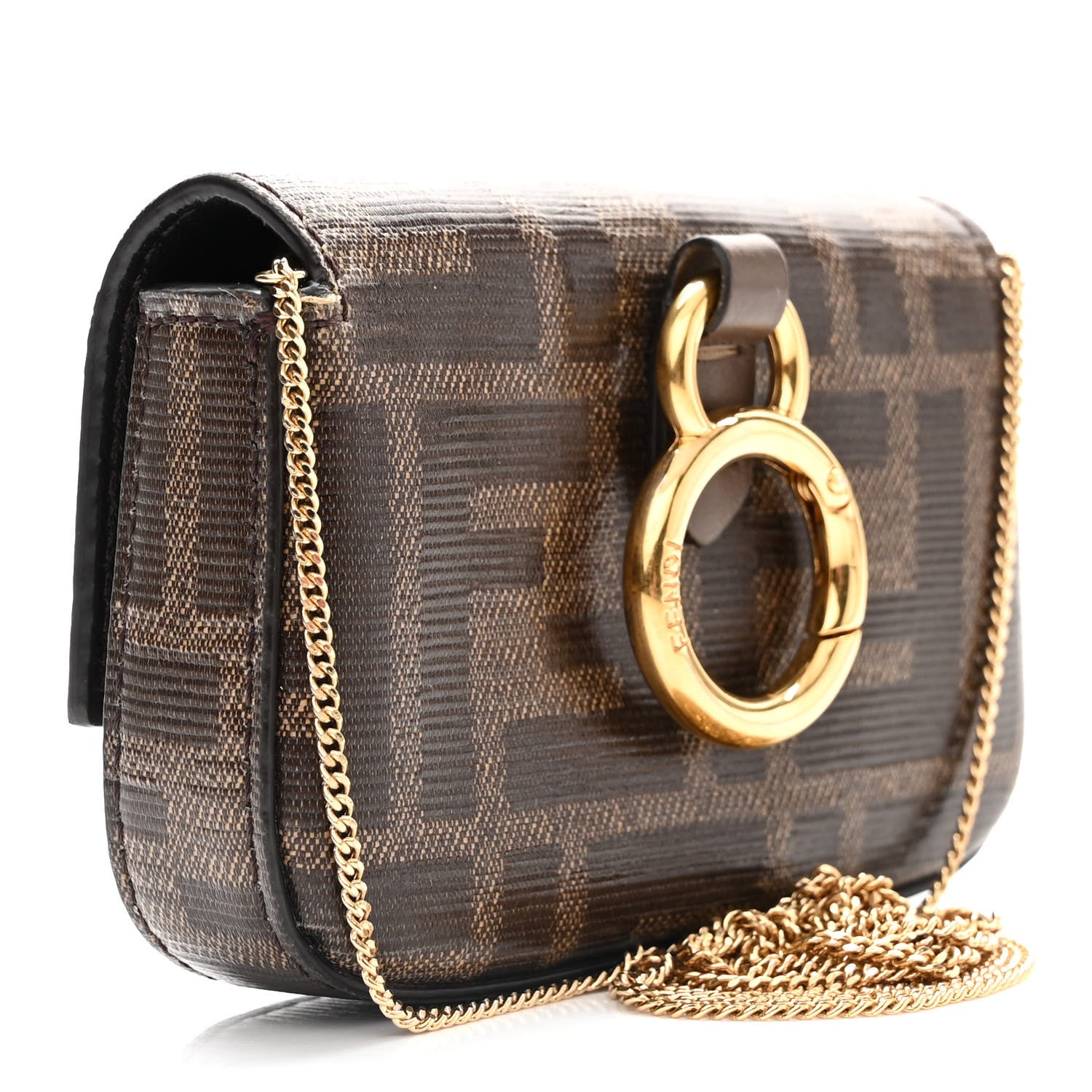 Fendi Glazed Fabric FF 1974 Nano Baguette Charm Mogano Panna 3 of 10
