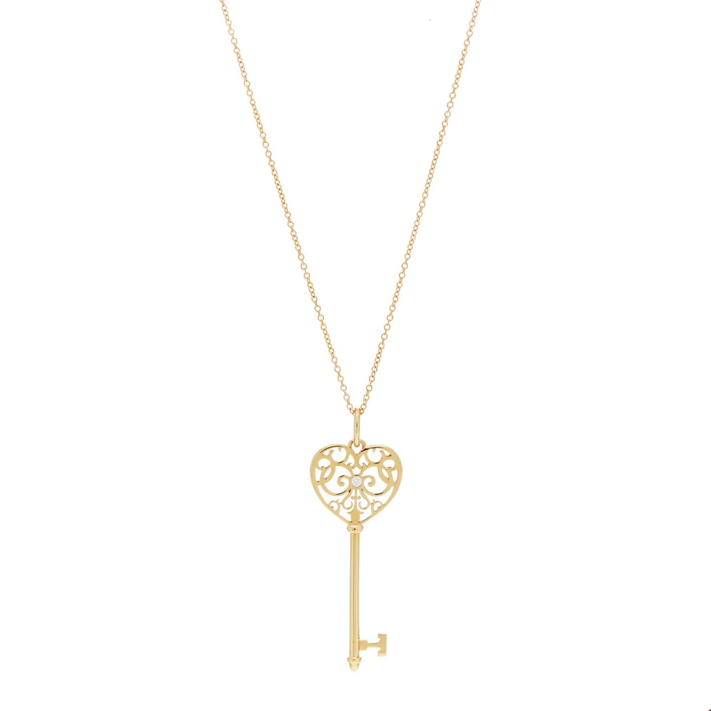 18K Yellow Gold Diamond Enchant Heart Key Pendant Necklace