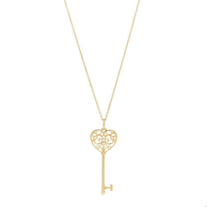 Tiffany 18K Yellow Gold Diamond Enchant Heart Key Pendant Necklace 1 of 4