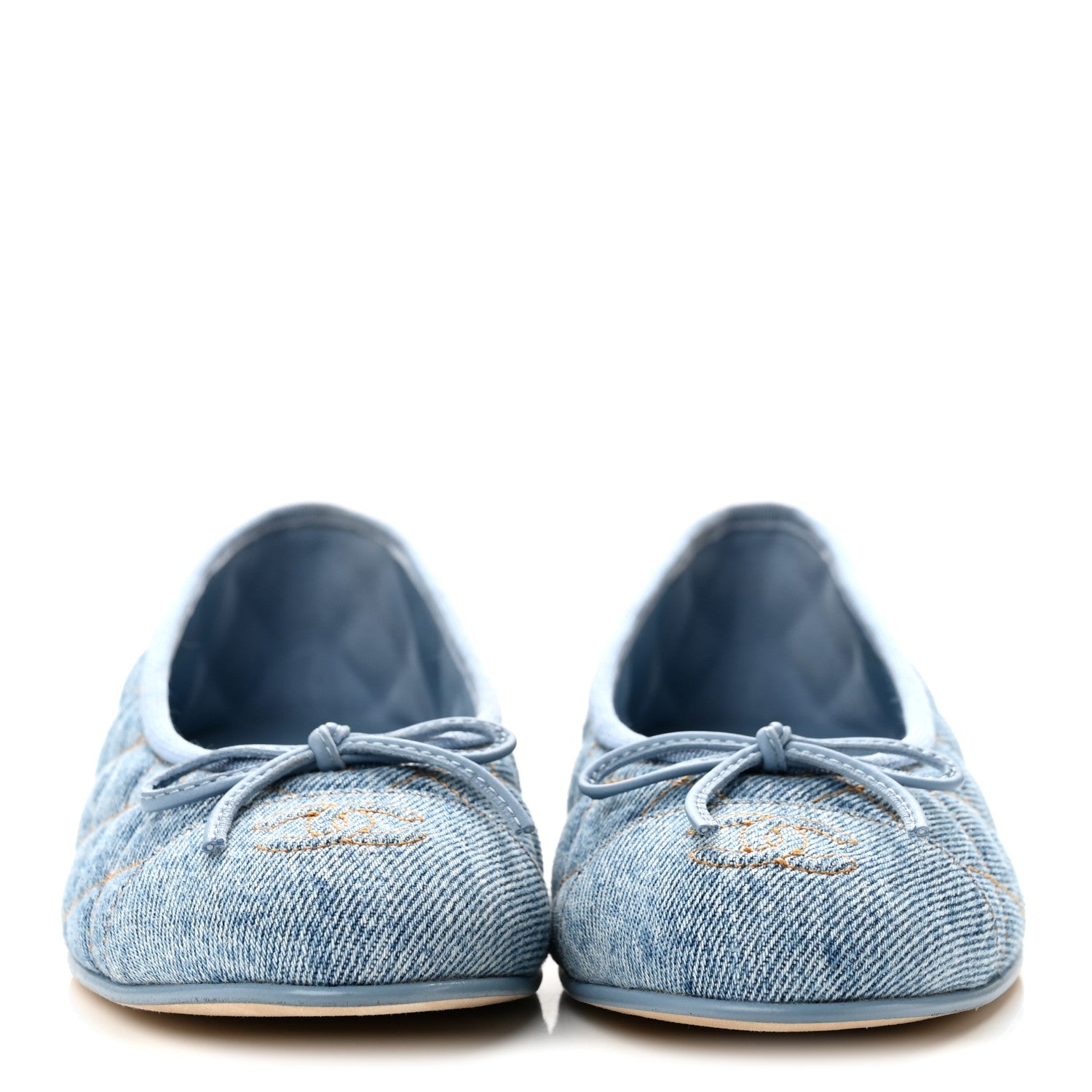 Chanel Denim Quilted CC Cap Toe Ballerina Flats 37 Light Blue 3 of 10