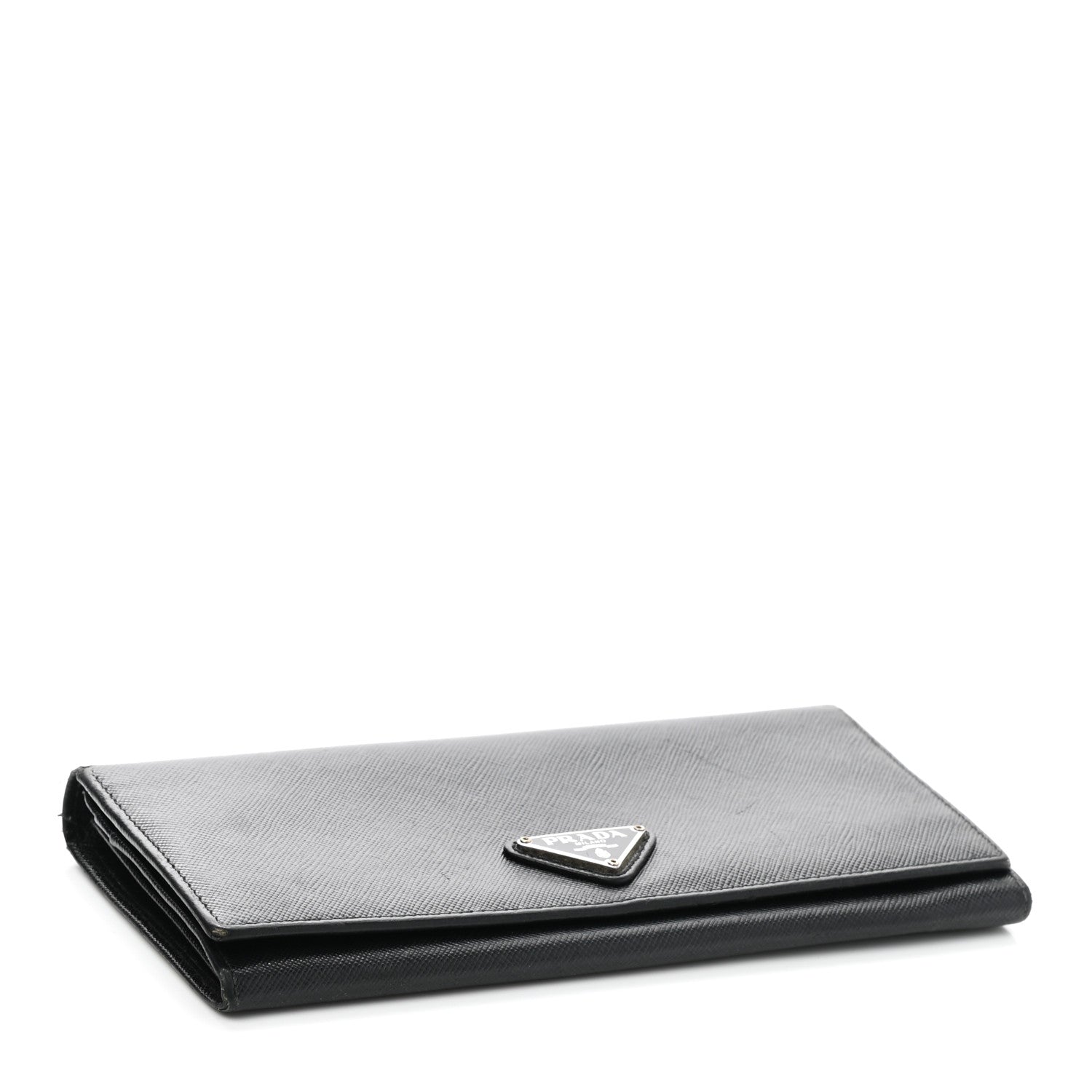 Prada Saffiano Triangle Continental Flap Wallet Black 4 of 12