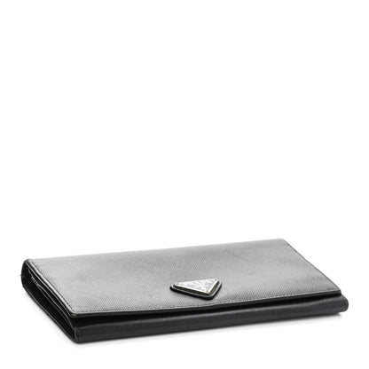 Prada Saffiano Triangle Continental Flap Wallet Black 4 of 12