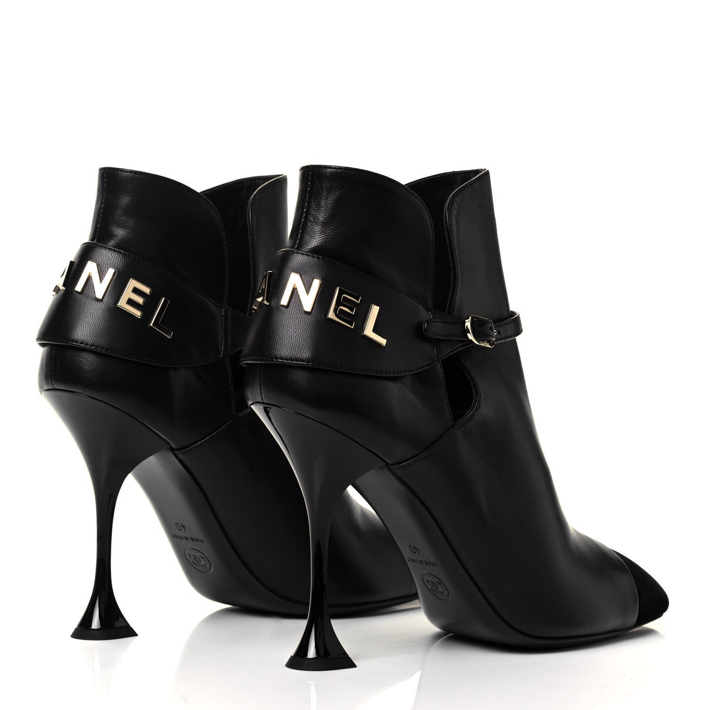 Lambskin Velvet Cap Toe Logo Short Boots 40 Black