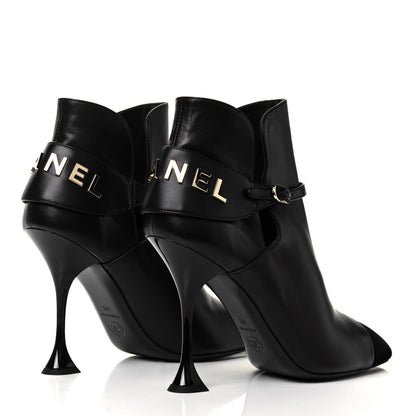 Chanel Lambskin Velvet Cap Toe Logo Short Boots 40 Black 4 of 8