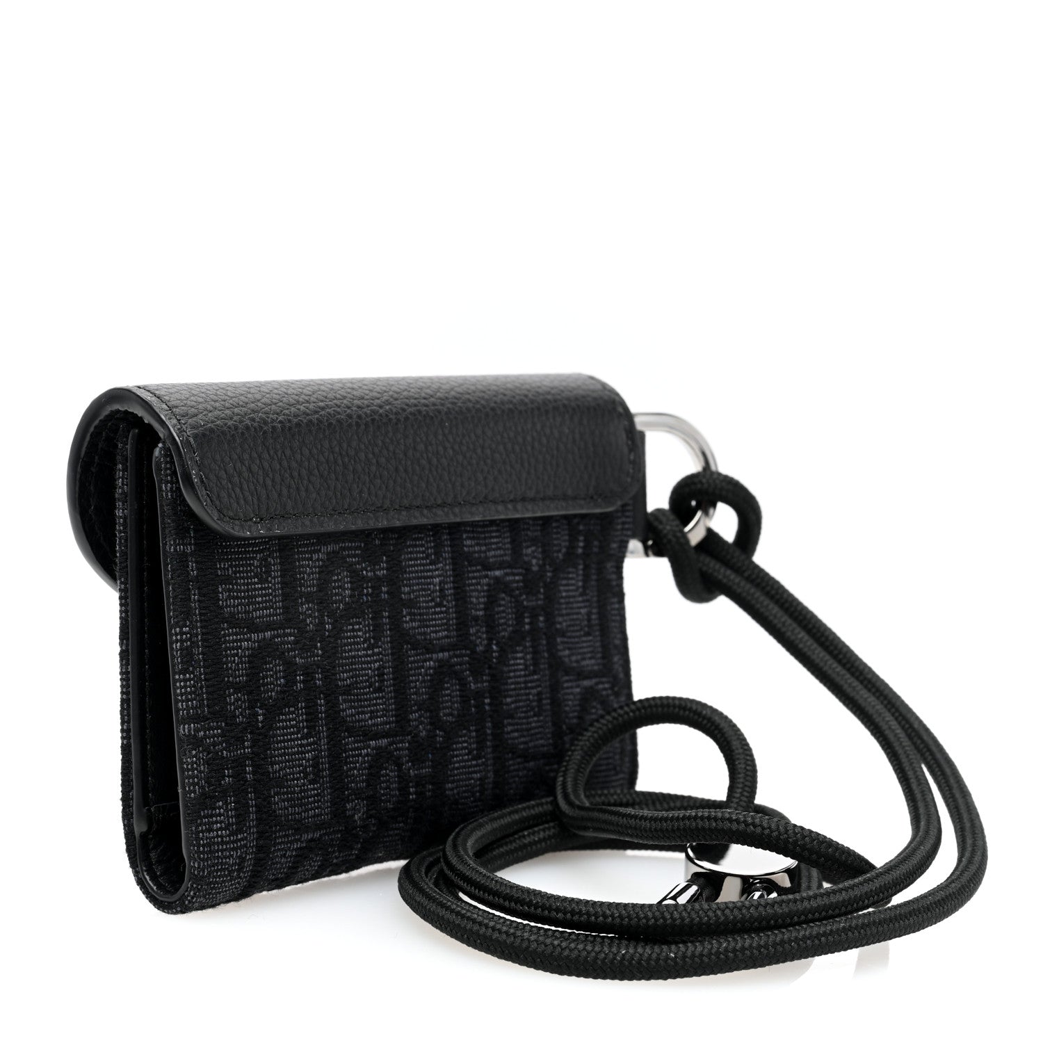 Christian Dior Oblique Jacquard Grained Calfskin Saddle Card Holder On Strap Black 3 of 9
