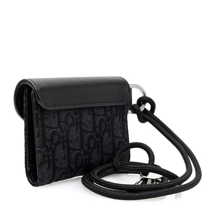 Christian Dior Oblique Jacquard Grained Calfskin Saddle Card Holder On Strap Black 3 of 9