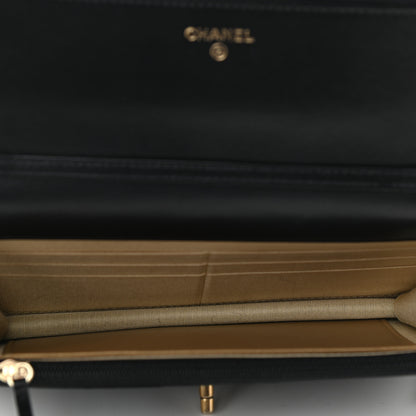 Chanel Lambskin Quilted CC Pearl Crush Wallet on Chain WOC Black 5 of 10