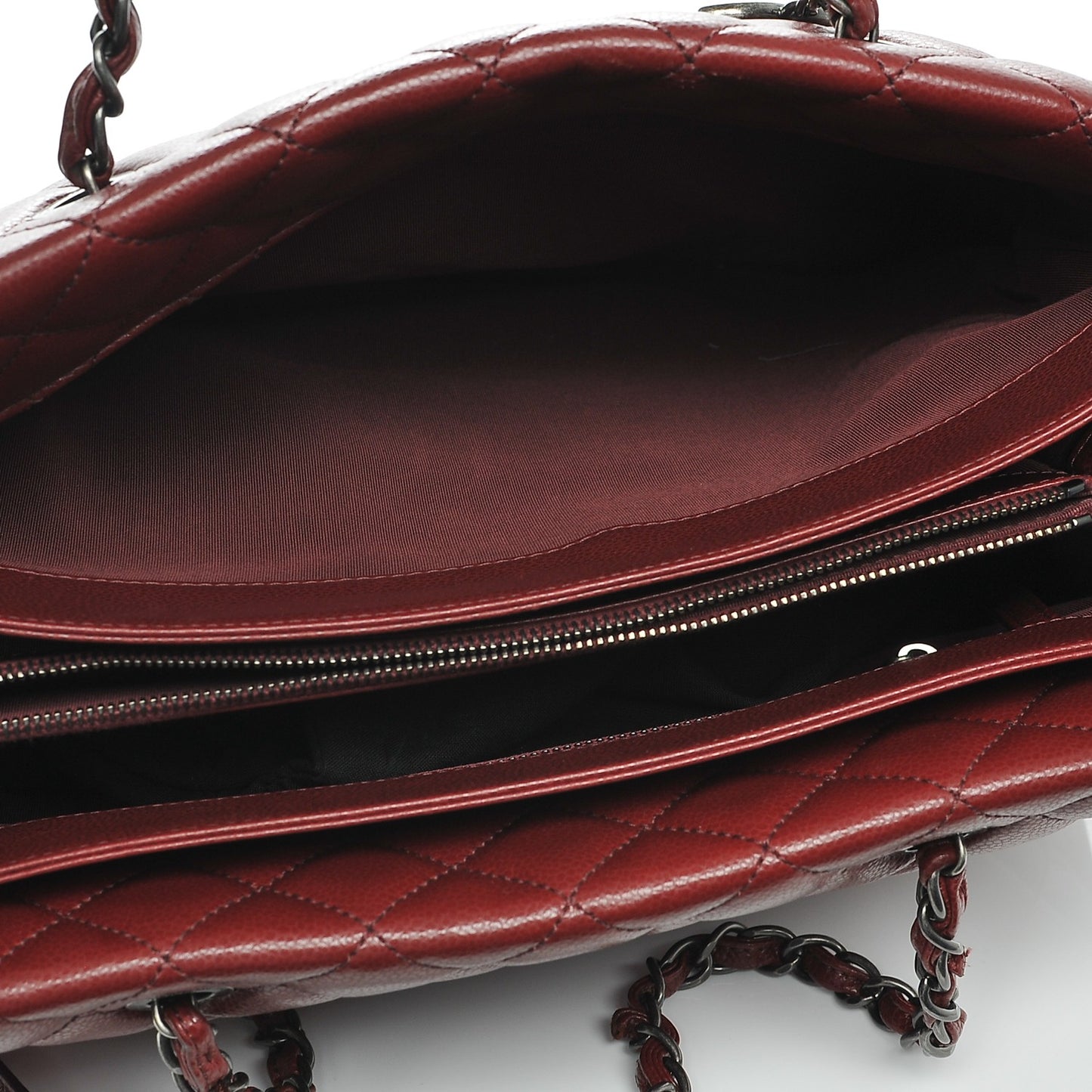 Caviar Quilted City Shopping Tote Dark Red