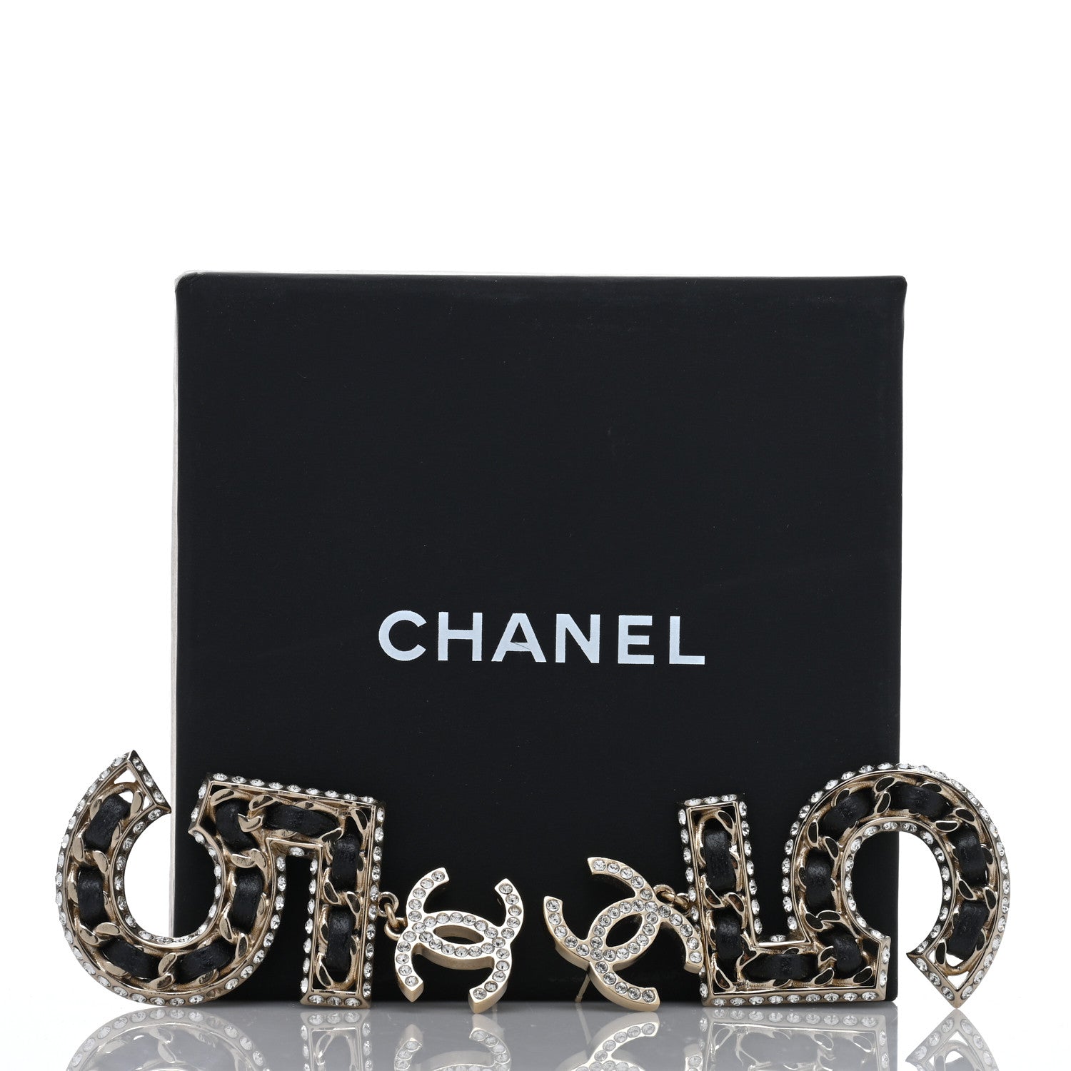 Chanel Crystal Lambskin Chain CC No 5 Drop Earrings Gold Black 5 of 5