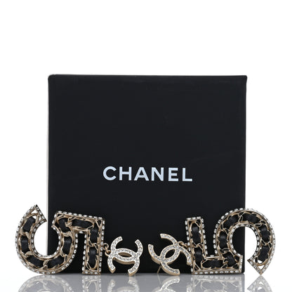 Chanel Crystal Lambskin Chain CC No 5 Drop Earrings Gold Black 5 of 5