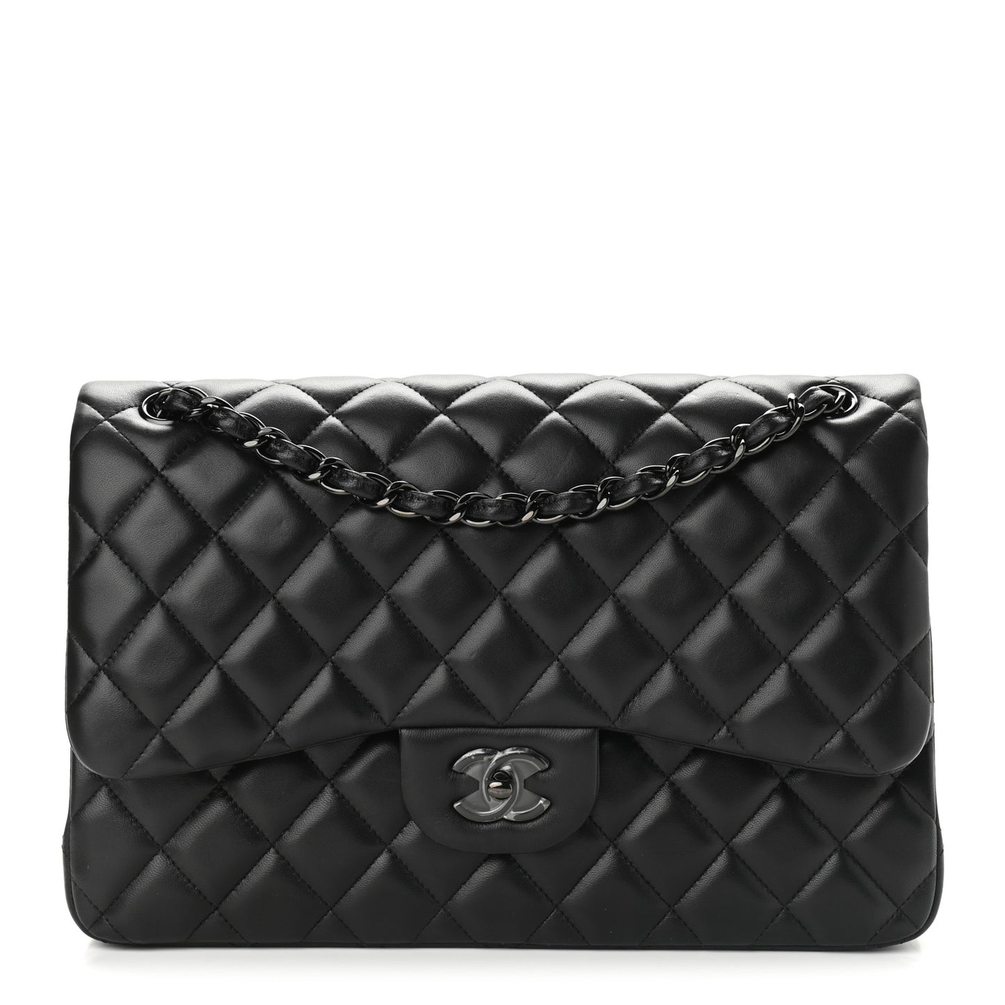 Lambskin Quilted Jumbo Double Flap So Black