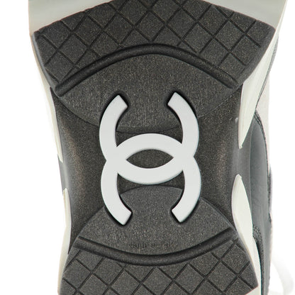 Chanel Suede Calfskin CC Sneakers 37.5 White Grey 6 of 8