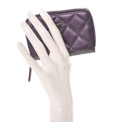 Chanel Metallic Lambskin Quilted Zip Around Coin Purse Wallet Dark Purple 2 of 7