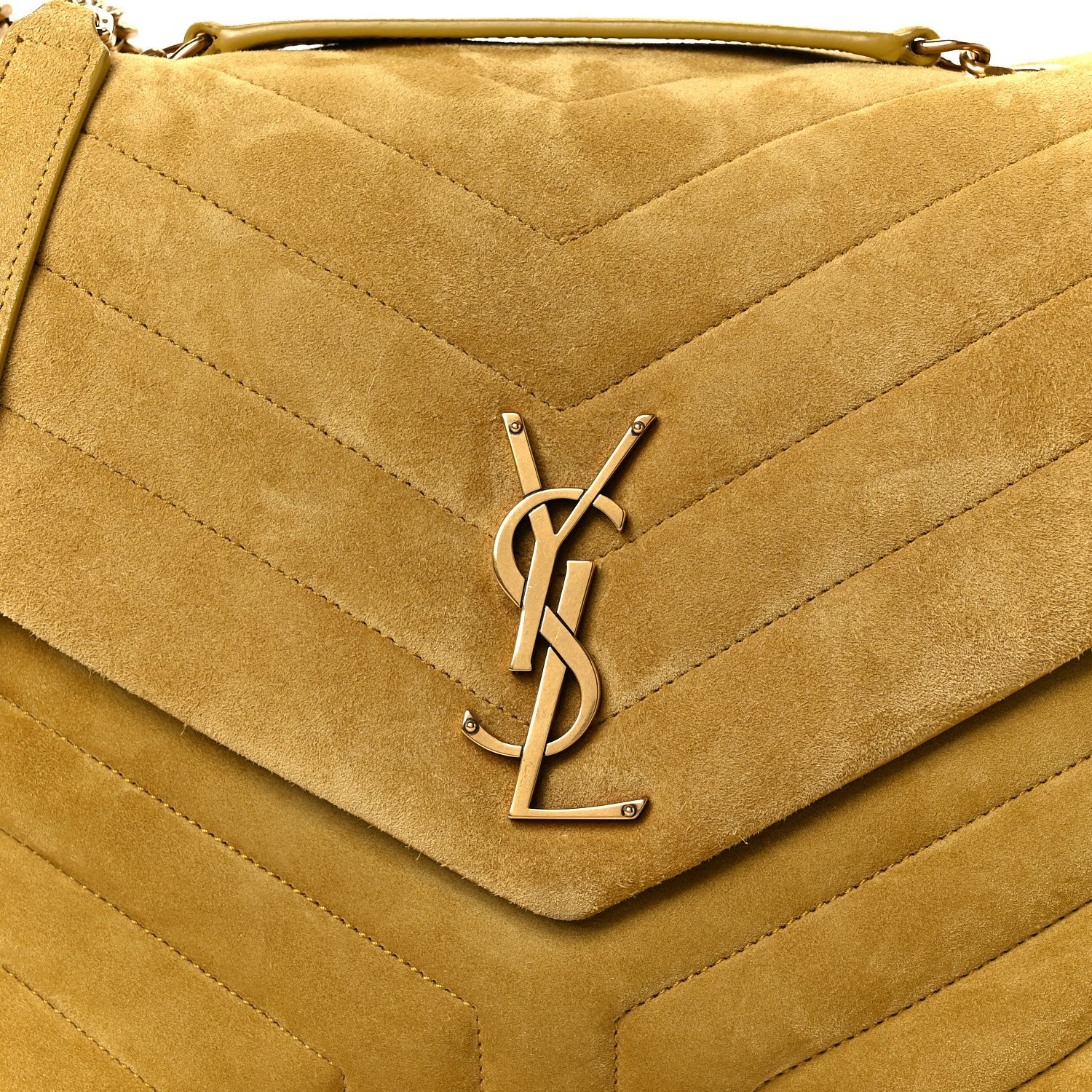 Saint Laurent Suede Y Quilted Monogram Medium Loulou Chain Satchel Chartreuse 9 of 11