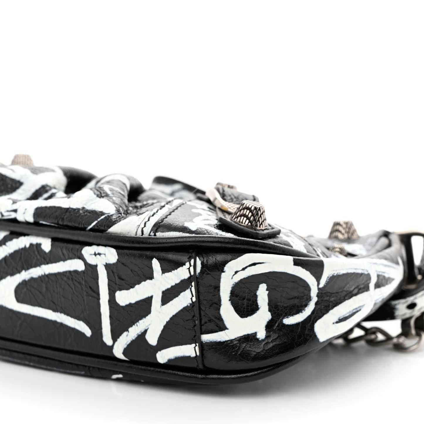 Agneau Arena Graffiti Le Cagole Mini Purse With Chain Black White