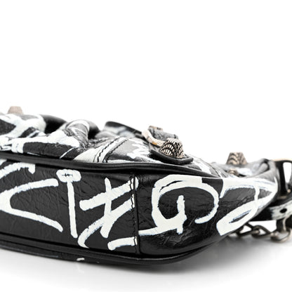 Balenciaga Agneau Arena Graffiti Le Cagole Mini Purse With Chain Black White 11 of 11