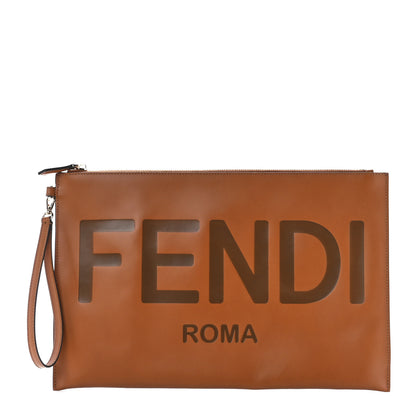 Fendi Vitello King Logo Embossed Large Flat Pouch Cuoio 1 of 11