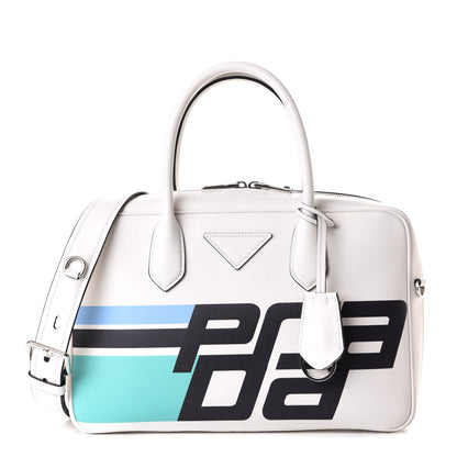 Prada City Calfskin Racing Logo Bowler White Black 1 of 8