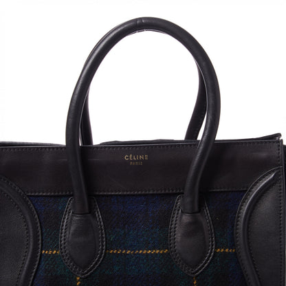 Celine Smooth Calfskin Tweed Tartan Mini Luggage Midnight 6 of 9