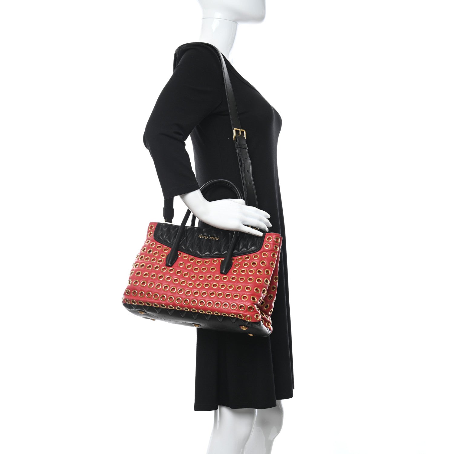 Miu Miu Nappa Matelasse Grommet Tote Rosso Black 2 of 9