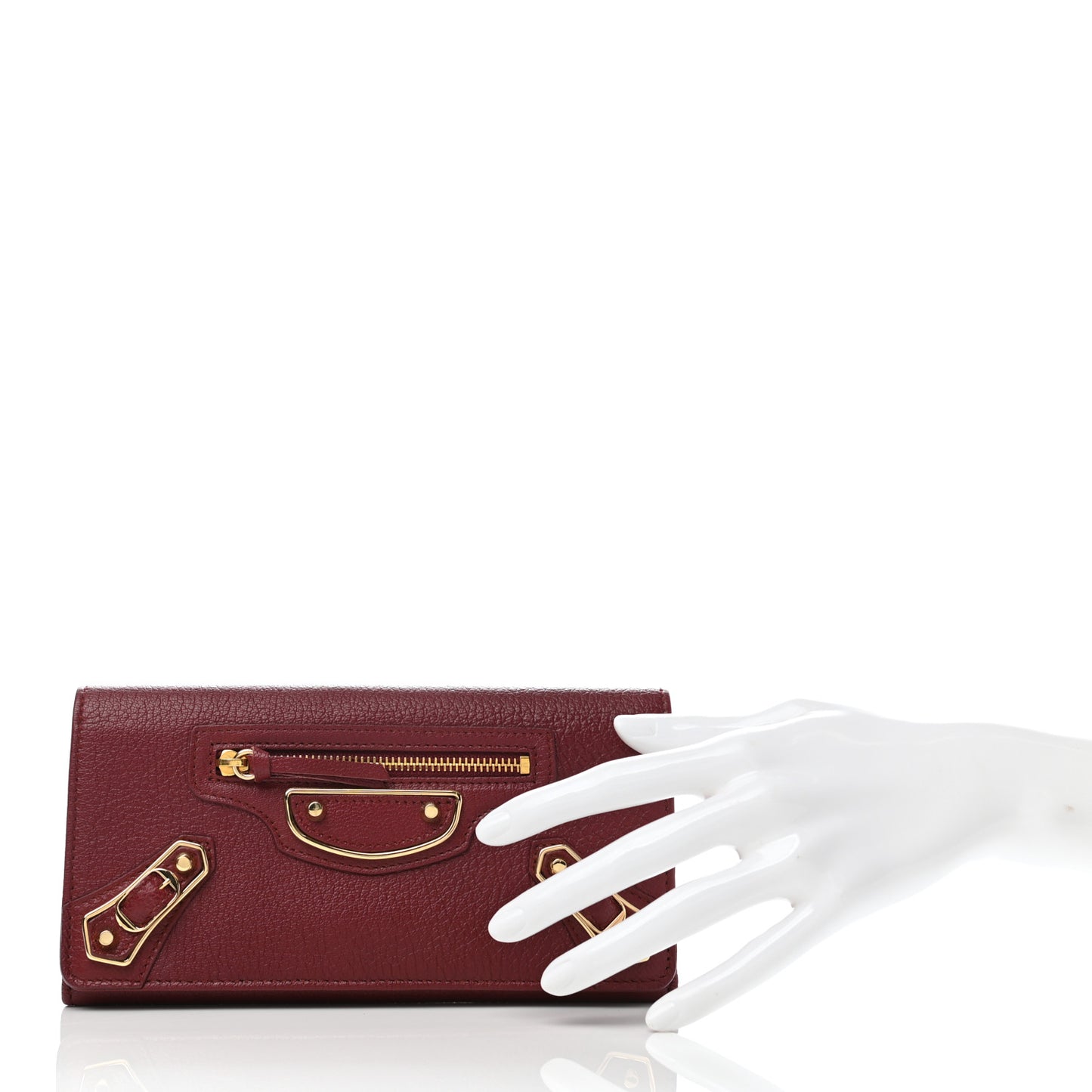 Chevre Gold Metallic Edge Hardware Money Wallet Bordeaux