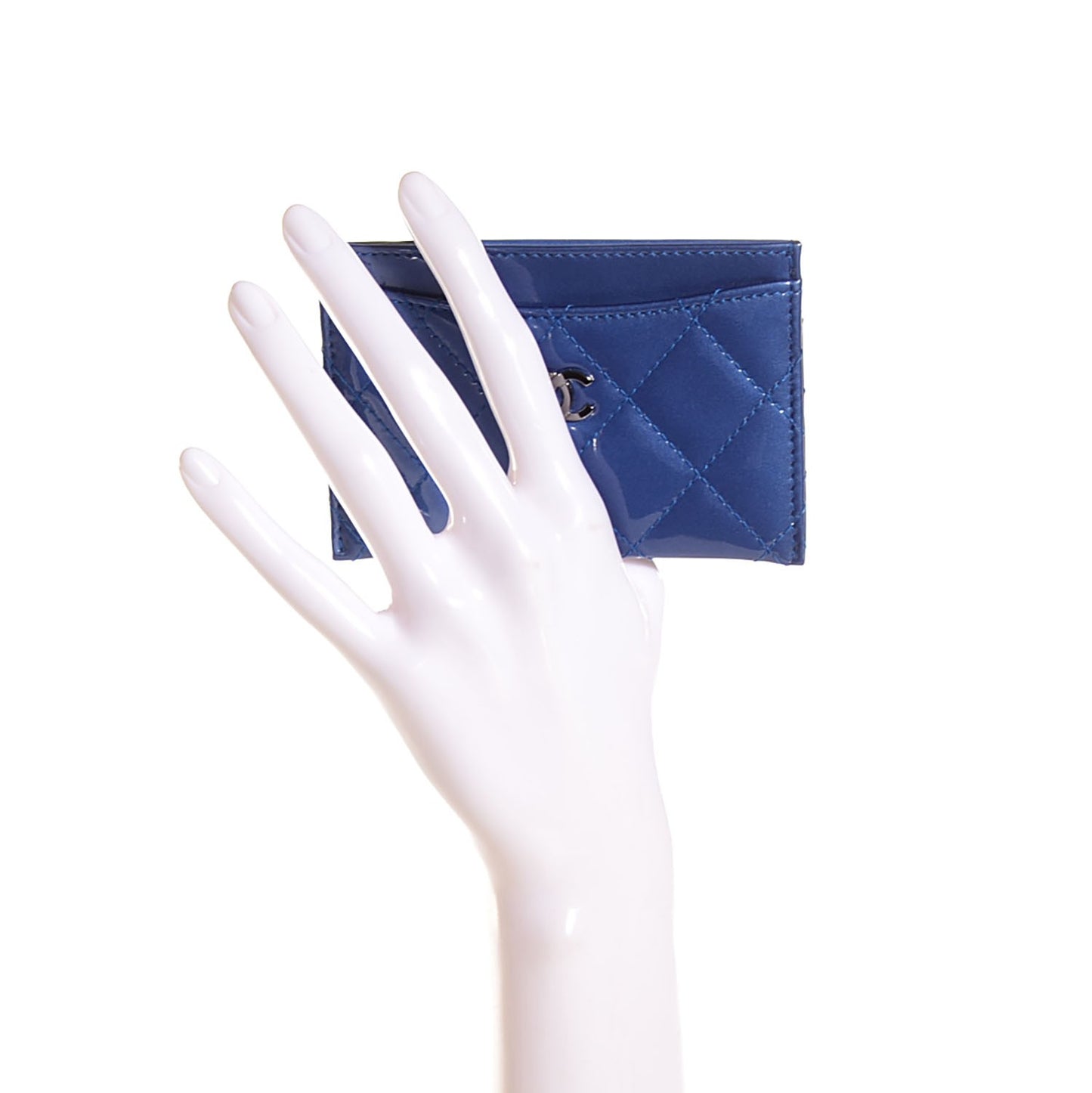 Patent Quilted Card Holder Blue