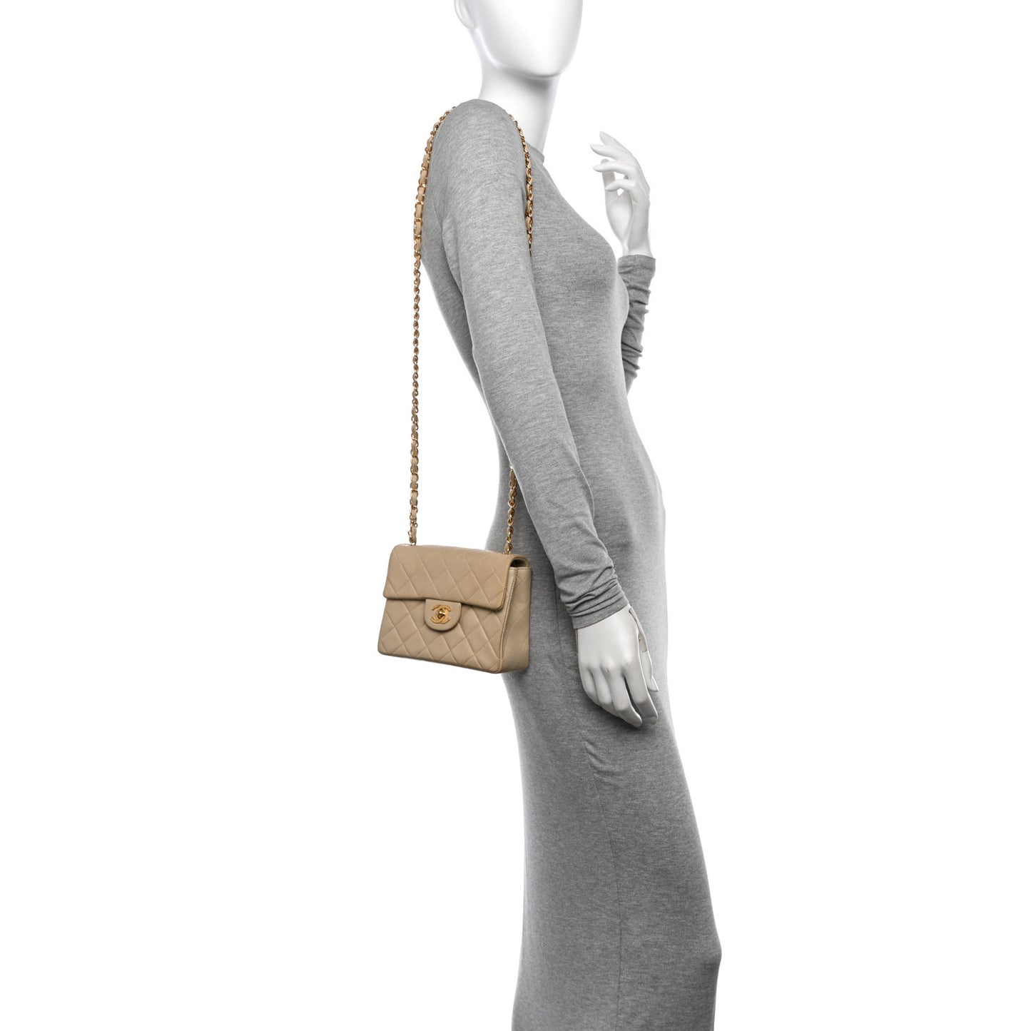 Lambskin Quilted Mini Square Flap Beige