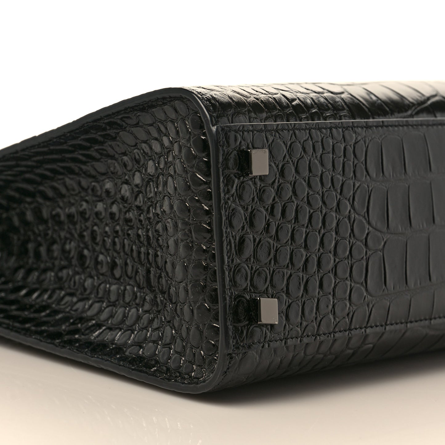 Shiny Calfskin Crocodile Embossed Small Manhattan Shopper Tote Black