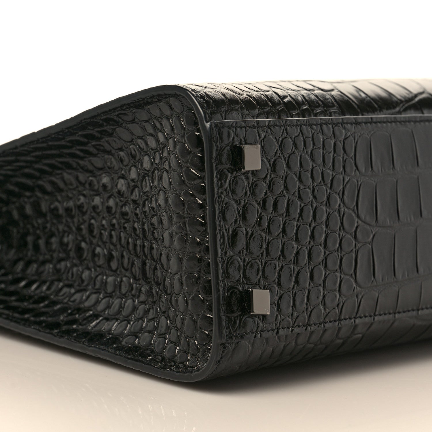 Saint Laurent Shiny Calfskin Crocodile Embossed Small Manhattan Shopper Tote Black 8 of 10