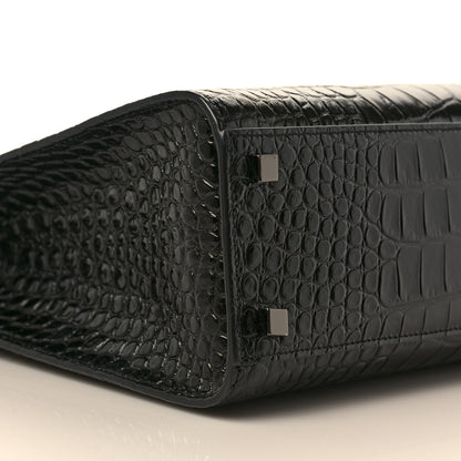 Saint Laurent Shiny Calfskin Crocodile Embossed Small Manhattan Shopper Tote Black 8 of 10